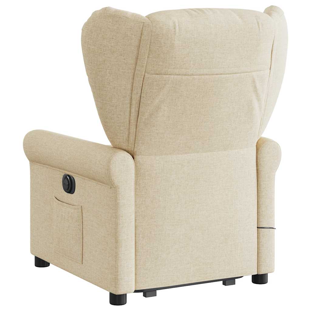 vidaXL Fotoliu electric de masaj rabatabil cu ridicare, crem, textil vidaXL Fotoliu electric de masaj rabatabil cu ridicare, crem, textil