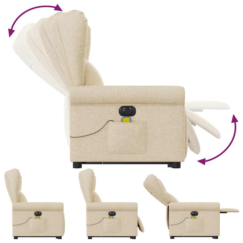 vidaXL Fotoliu electric de masaj rabatabil cu ridicare, crem, textil vidaXL Fotoliu electric de masaj rabatabil cu ridicare, crem, textil
