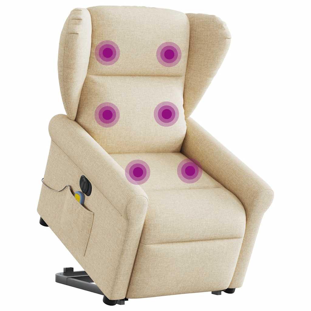 vidaXL Fotoliu electric de masaj rabatabil cu ridicare, crem, textil vidaXL Fotoliu electric de masaj rabatabil cu ridicare, crem, textil