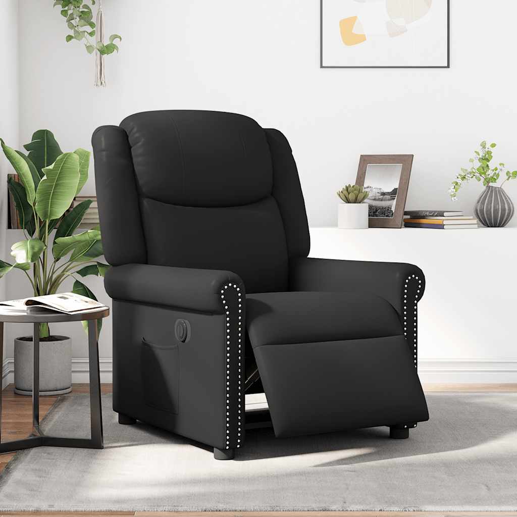 vidaXL Fotoliu rabatabil electric, negru, piele ecologică lucioasă