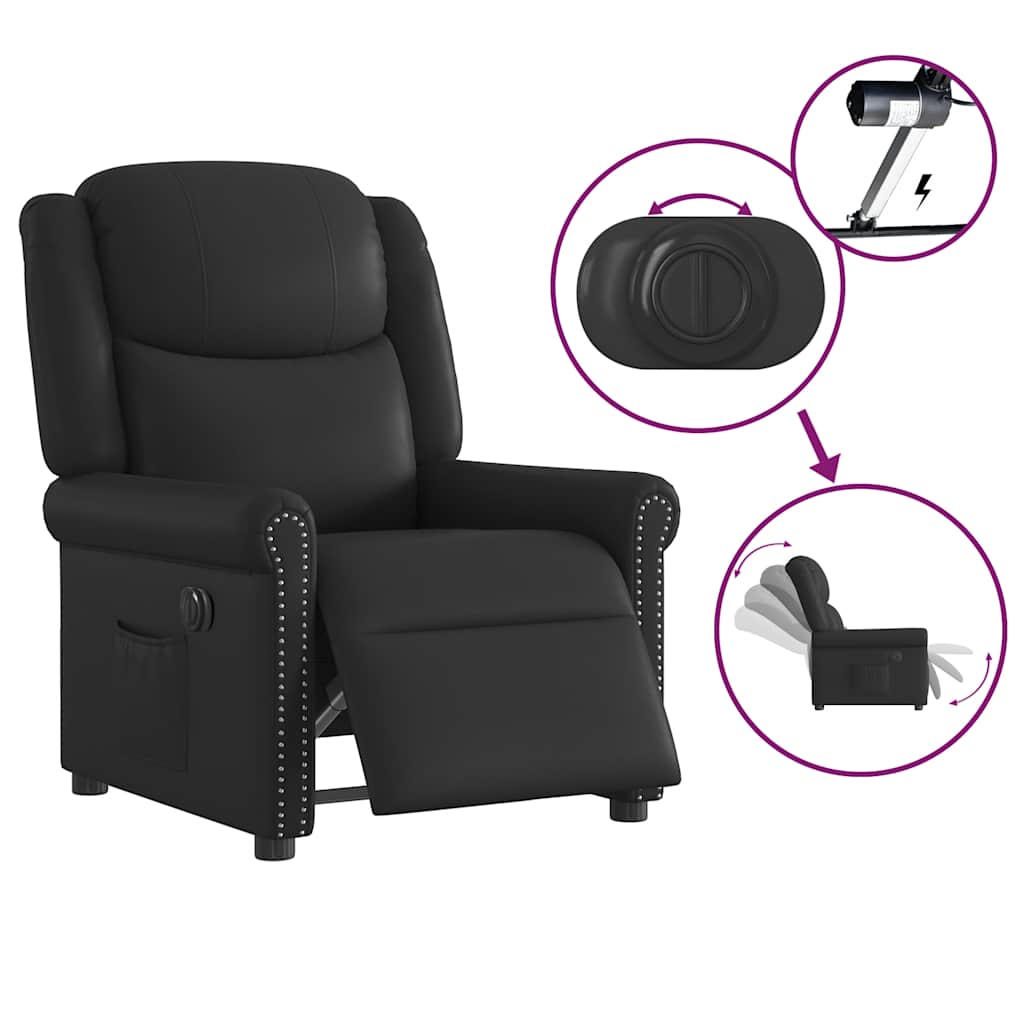 vidaXL Fotoliu rabatabil electric, negru, piele ecologică lucioasă