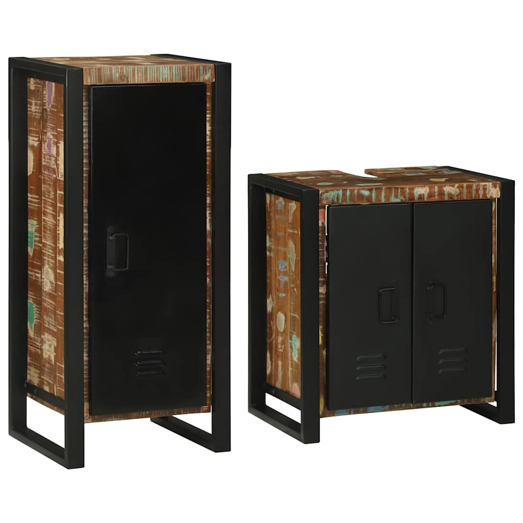 vidaXL Set de mobilier pentru baie cu ușă 2 pcs Lemn recuperat solid