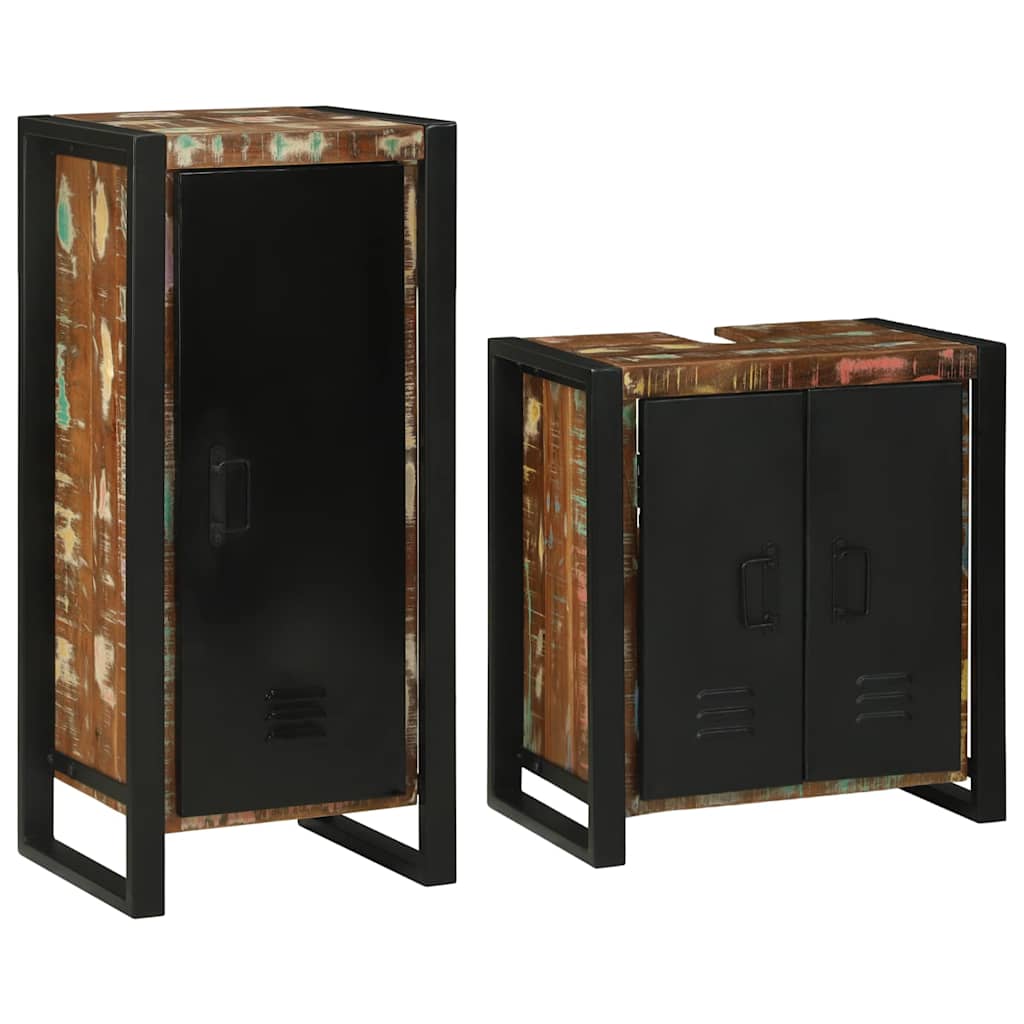 vidaXL Set de mobilier pentru baie cu ușă 2 pcs Lemn recuperat solid