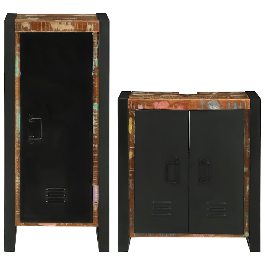 vidaXL Set de mobilier pentru baie cu ușă 2 pcs Lemn recuperat solid