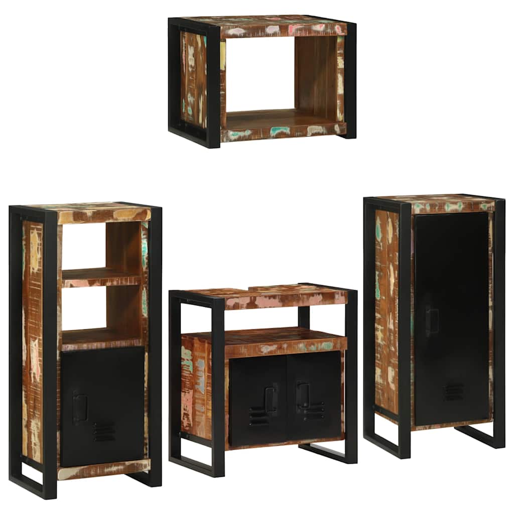vidaXL Set de mobilier pentru baie cu ușă 4 pcs Lemn recuperat solid