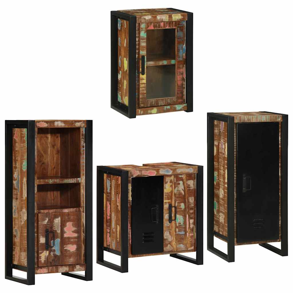 vidaXL Set de mobilier pentru baie cu ușă 4 pcs Lemn recuperat solid