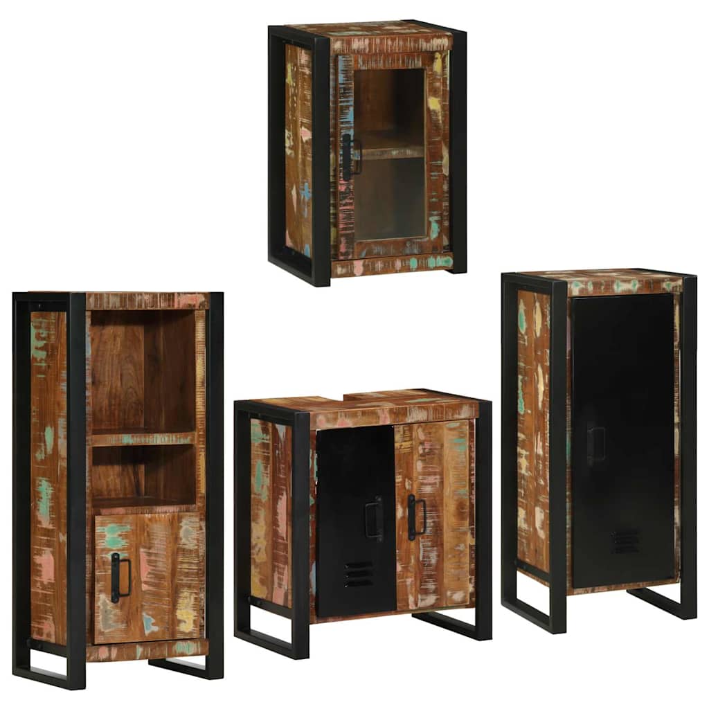 vidaXL Set de mobilier pentru baie cu ușă 4 pcs Lemn recuperat solid