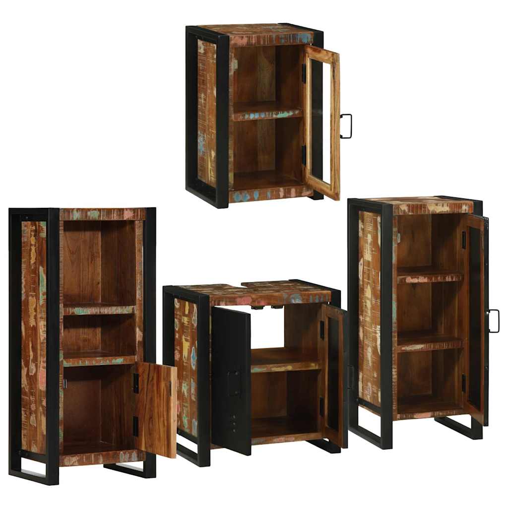 vidaXL Set de mobilier pentru baie cu ușă 4 pcs Lemn recuperat solid