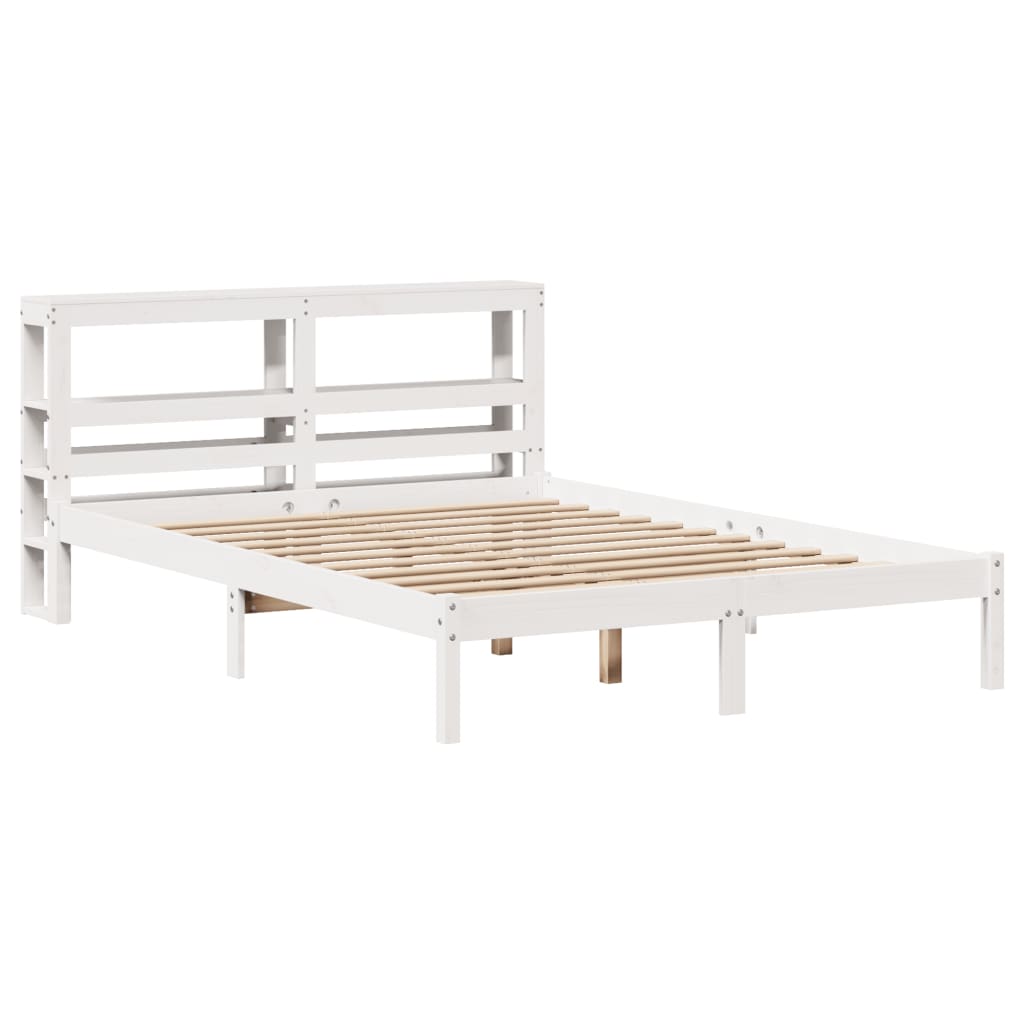 vidaXL Cadru de pat fără saltea, alb, 140x190 cm, lemn masiv de pin