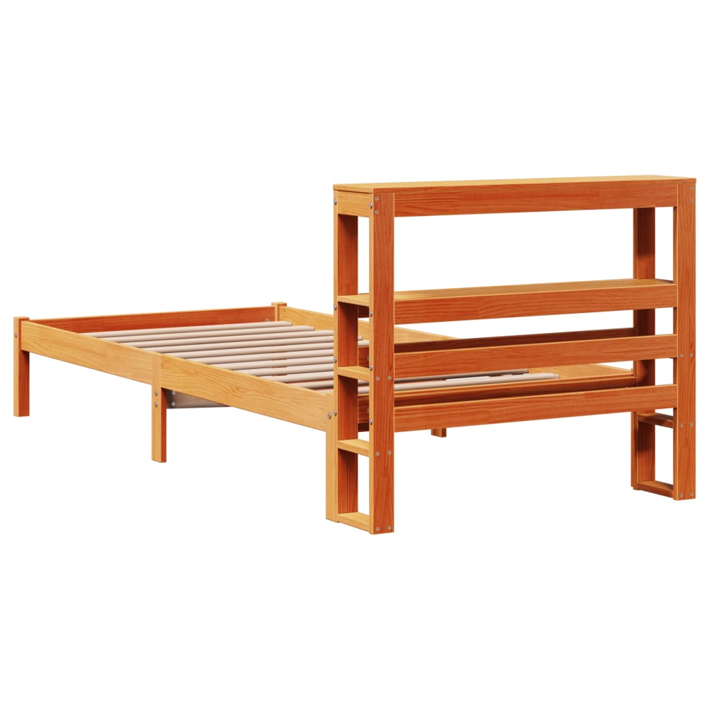 vidaXL Cadru de pat cu tăblie, maro ceruit, 75x190 cm, lemn masiv pin vidaXL Cadru de pat cu tăblie, maro ceruit, 75x190 cm, lemn masiv pin