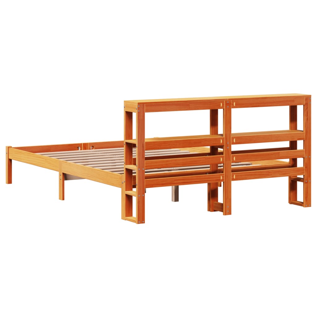 vidaXL Cadru de pat cu tăblie, maro ceruit, 120x190 cm, lemn masiv pin vidaXL Cadru de pat cu tăblie, maro ceruit, 120x190 cm, lemn masiv pin