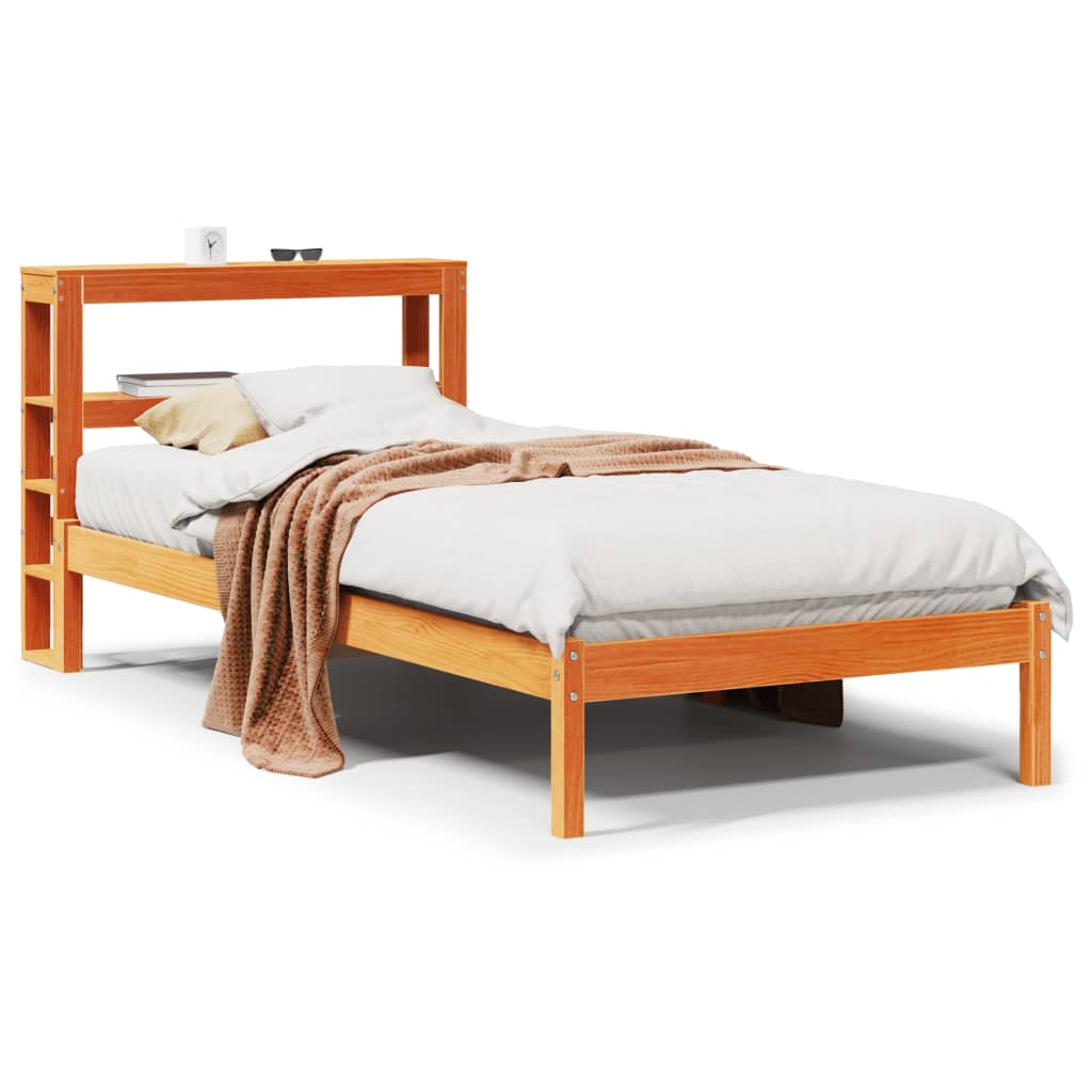 vidaXL Cadru de pat cu tăblie, maro ceruit, 90x200 cm, lemn masiv pin vidaXL Cadru de pat cu tăblie, maro ceruit, 90x200 cm, lemn masiv pin