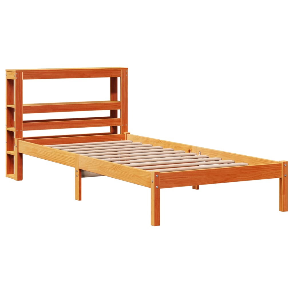 vidaXL Cadru de pat cu tăblie, maro ceruit, 100x200 cm, lemn masiv pin vidaXL Cadru de pat cu tăblie, maro ceruit, 100x200 cm, lemn masiv pin