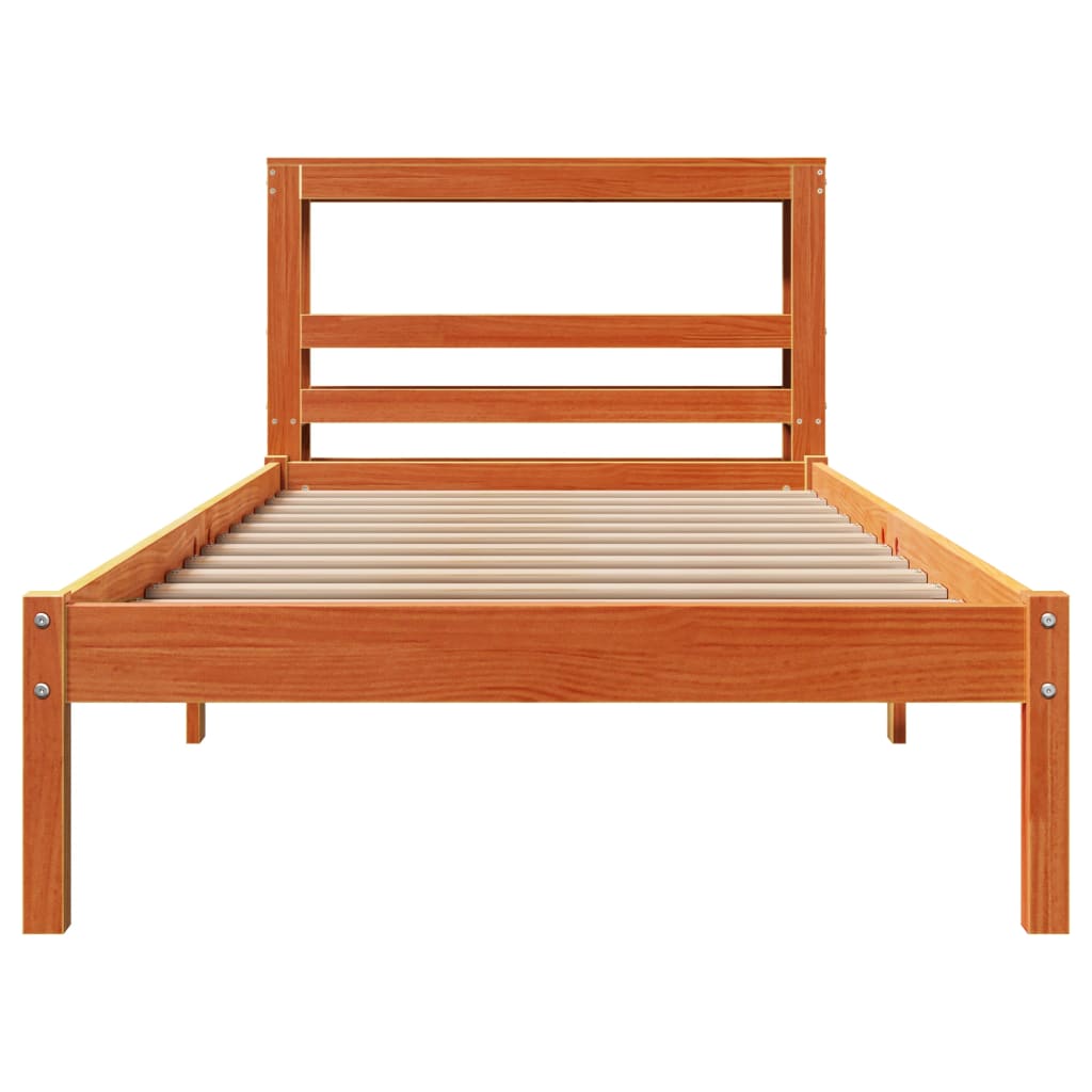 vidaXL Cadru de pat cu tăblie, maro ceruit, 100x200 cm, lemn masiv pin vidaXL Cadru de pat cu tăblie, maro ceruit, 100x200 cm, lemn masiv pin