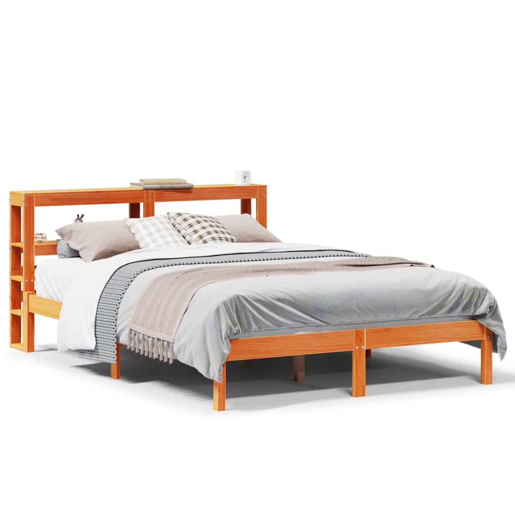 vidaXL Cadru de pat cu tăblie, maro ceruit, 160x200 cm, lemn masiv pin vidaXL Cadru de pat cu tăblie, maro ceruit, 160x200 cm, lemn masiv pin