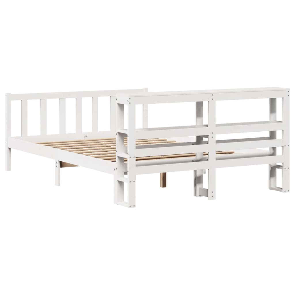 vidaXL Cadru de pat fără saltea, alb, 140x190 cm, lemn masiv de pin
