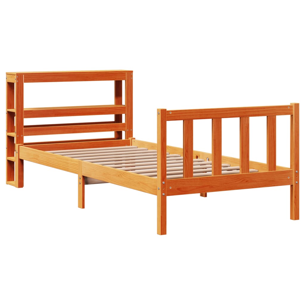 vidaXL Cadru de pat cu tăblie, maro ceruit, 75x190 cm, lemn masiv pin vidaXL Cadru de pat cu tăblie, maro ceruit, 75x190 cm, lemn masiv pin
