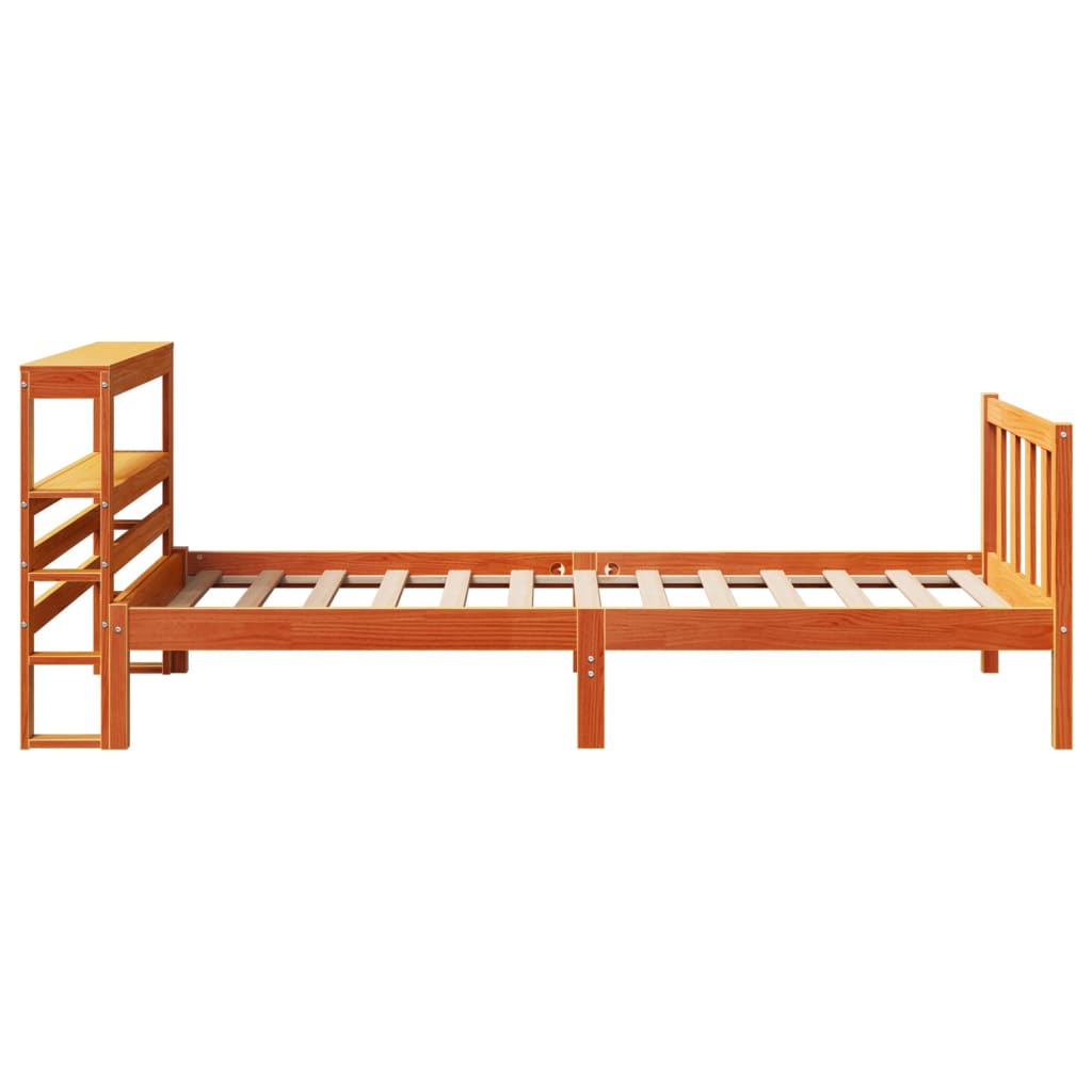 vidaXL Cadru de pat cu tăblie, maro ceruit, 75x190 cm, lemn masiv pin vidaXL Cadru de pat cu tăblie, maro ceruit, 75x190 cm, lemn masiv pin
