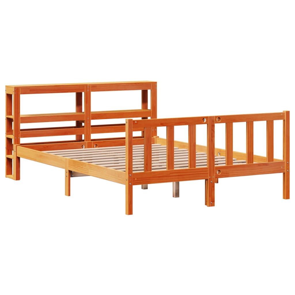 vidaXL Cadru de pat cu tăblie, maro ceruit, 120x190 cm, lemn masiv pin vidaXL Cadru de pat cu tăblie, maro ceruit, 120x190 cm, lemn masiv pin