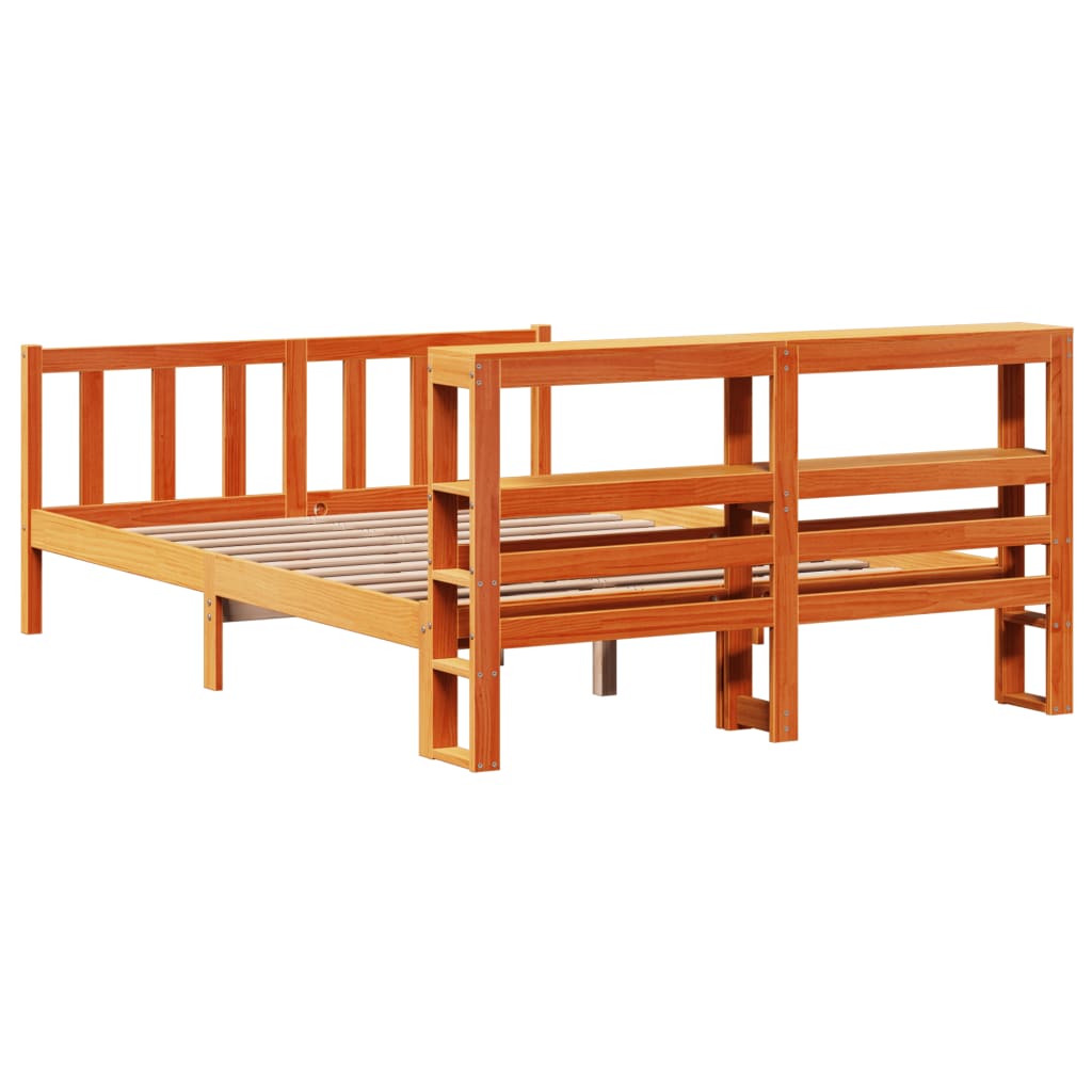 vidaXL Cadru de pat cu tăblie, maro ceruit, 120x190 cm, lemn masiv pin vidaXL Cadru de pat cu tăblie, maro ceruit, 120x190 cm, lemn masiv pin