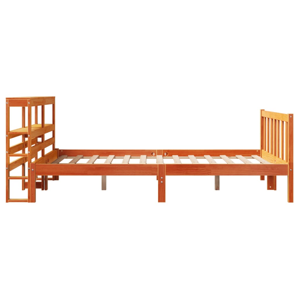 vidaXL Cadru de pat cu tăblie, maro ceruit, 135x190 cm, lemn masiv pin vidaXL Cadru de pat cu tăblie, maro ceruit, 135x190 cm, lemn masiv pin