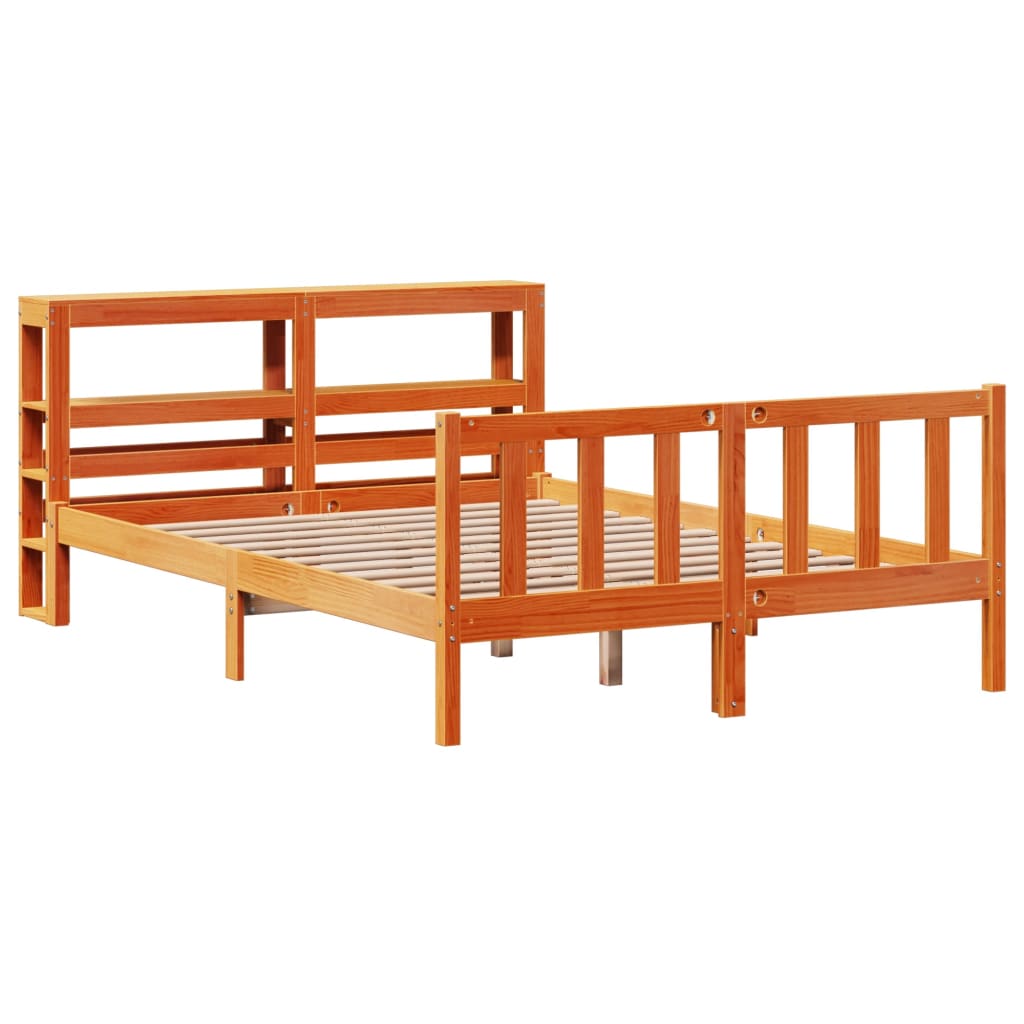 vidaXL Cadru de pat cu tăblie, maro ceruit, 140x190 cm, lemn masiv pin vidaXL Cadru de pat cu tăblie, maro ceruit, 140x190 cm, lemn masiv pin