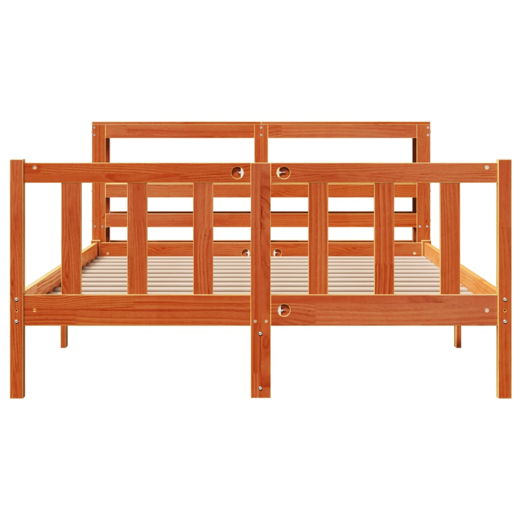 vidaXL Cadru de pat cu tăblie, maro ceruit, 140x190 cm, lemn masiv pin vidaXL Cadru de pat cu tăblie, maro ceruit, 140x190 cm, lemn masiv pin