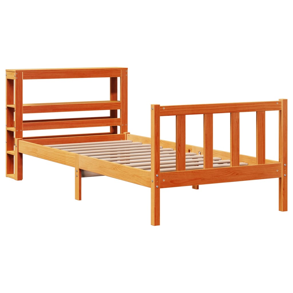 vidaXL Cadru de pat cu tăblie, maro ceruit, 90x200 cm, lemn masiv pin