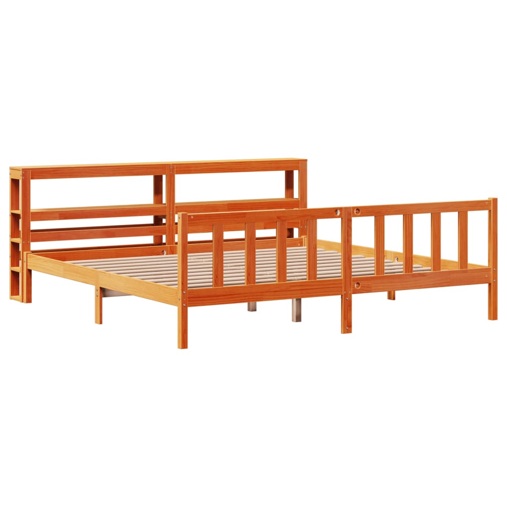 vidaXL Cadru de pat cu tăblie, maro ceruit, 180x200 cm, lemn masiv pin vidaXL Cadru de pat cu tăblie, maro ceruit, 180x200 cm, lemn masiv pin