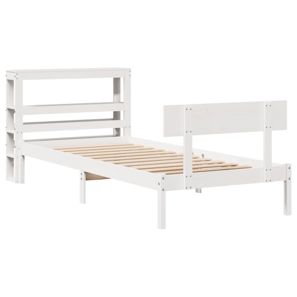 vidaXL Cadru de pat fără saltea, alb, 75x190 cm, lemn masiv de pin