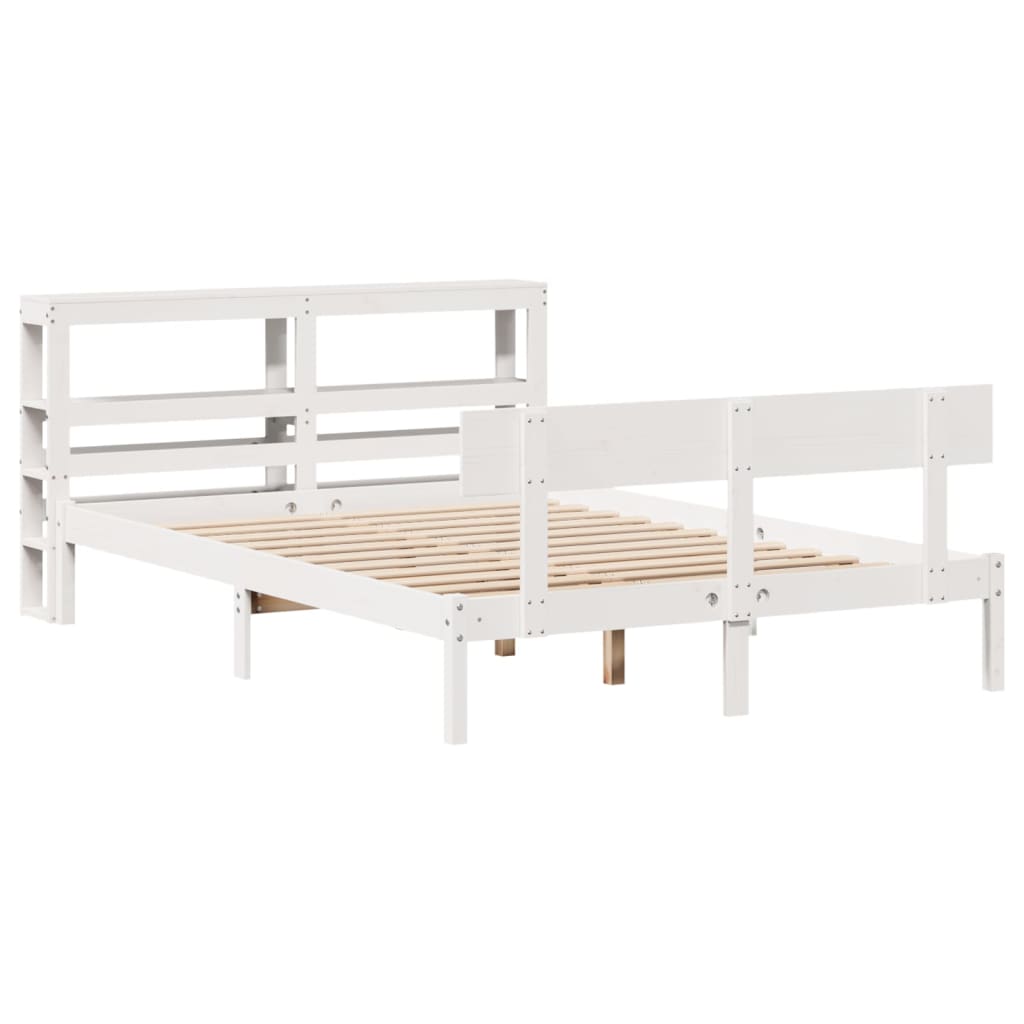vidaXL Cadru de pat fără saltea, alb, 135x190 cm, lemn masiv de pin