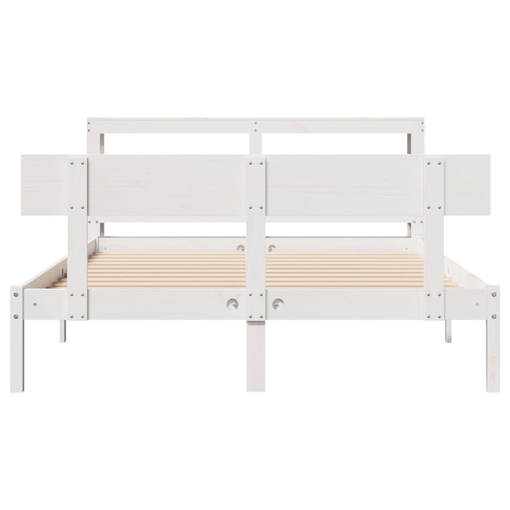 vidaXL Cadru de pat fără saltea, alb, 135x190 cm, lemn masiv de pin