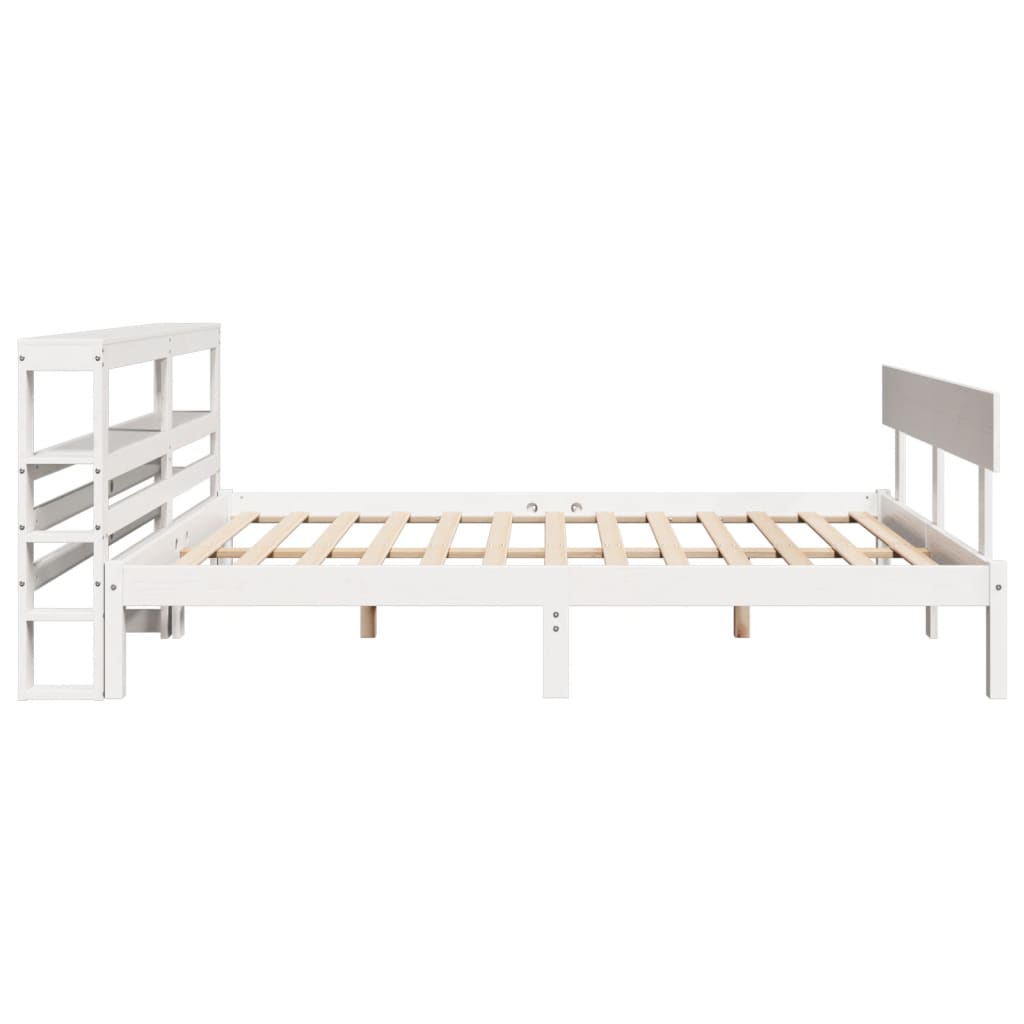 vidaXL Cadru de pat fără saltea, alb, 135x190 cm, lemn masiv de pin