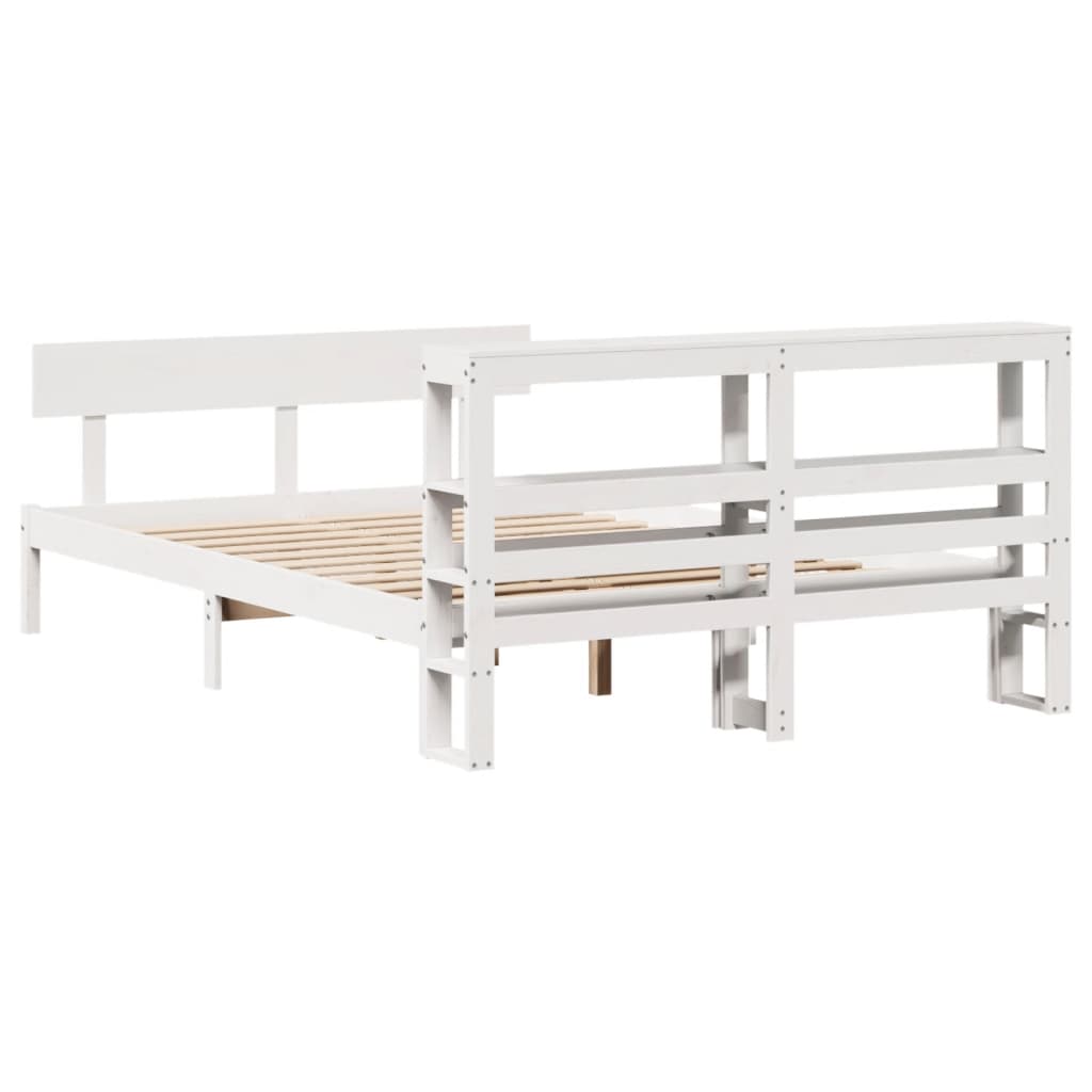 vidaXL Cadru de pat fără saltea, alb, 135x190 cm, lemn masiv de pin