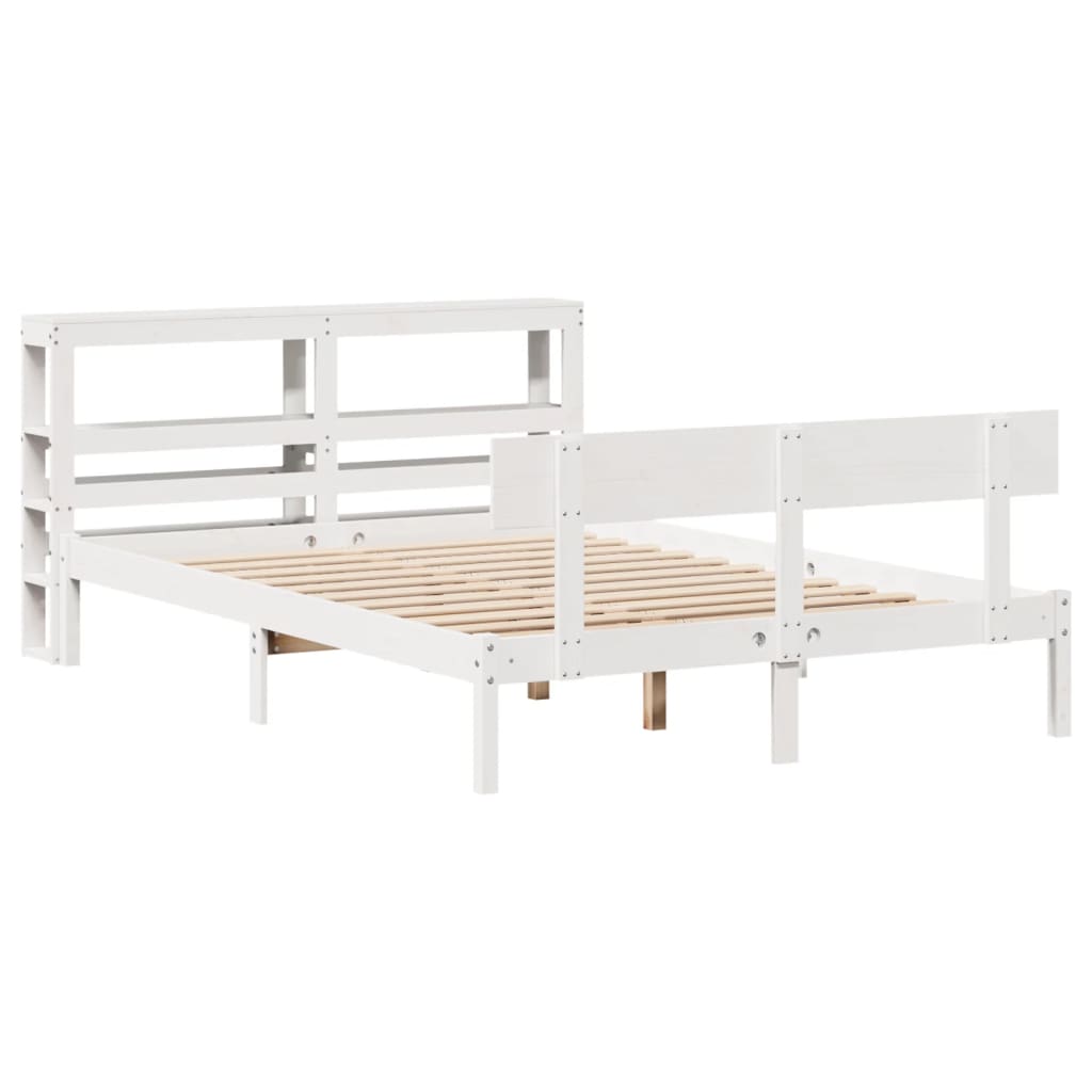 vidaXL Cadru de pat fără saltea, alb, 140x190 cm, lemn masiv de pin