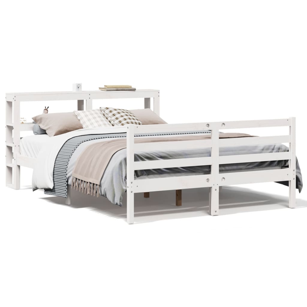 vidaXL Cadru de pat fără saltea, alb, 135x190 cm, lemn masiv de pin