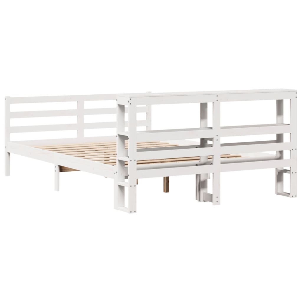 vidaXL Cadru de pat fără saltea, alb, 135x190 cm, lemn masiv de pin