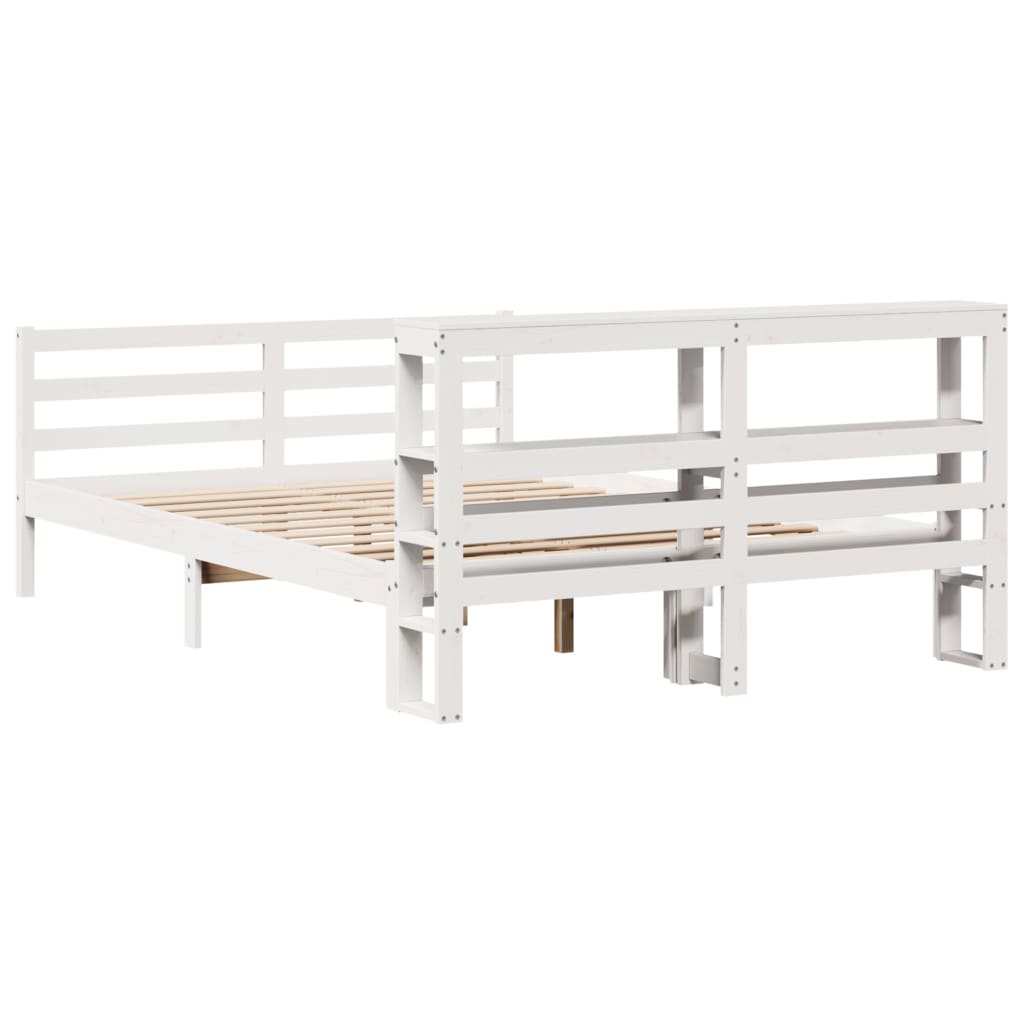 vidaXL Cadru de pat fără saltea, alb, 140x190 cm, lemn masiv de pin vidaXL Cadru de pat fără saltea, alb, 140x190 cm, lemn masiv de pin