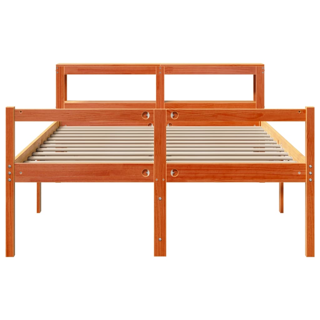 vidaXL Cadru de pat cu tăblie, maro ceruit, 135x190 cm, lemn masiv pin vidaXL Cadru de pat cu tăblie, maro ceruit, 135x190 cm, lemn masiv pin