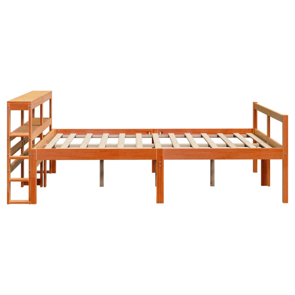 vidaXL Cadru de pat cu tăblie, maro ceruit, 135x190 cm, lemn masiv pin vidaXL Cadru de pat cu tăblie, maro ceruit, 135x190 cm, lemn masiv pin