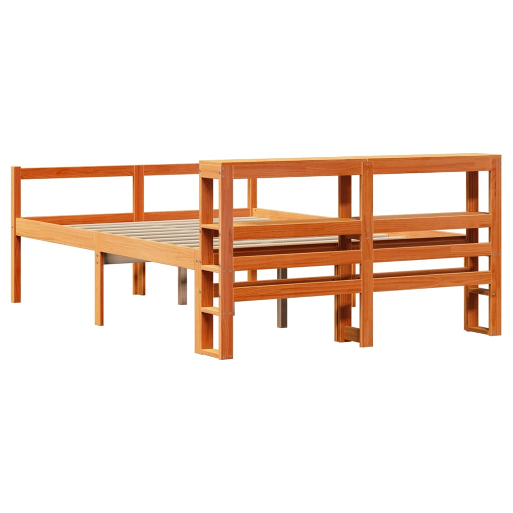 vidaXL Cadru de pat cu tăblie, maro ceruit, 135x190 cm, lemn masiv pin vidaXL Cadru de pat cu tăblie, maro ceruit, 135x190 cm, lemn masiv pin