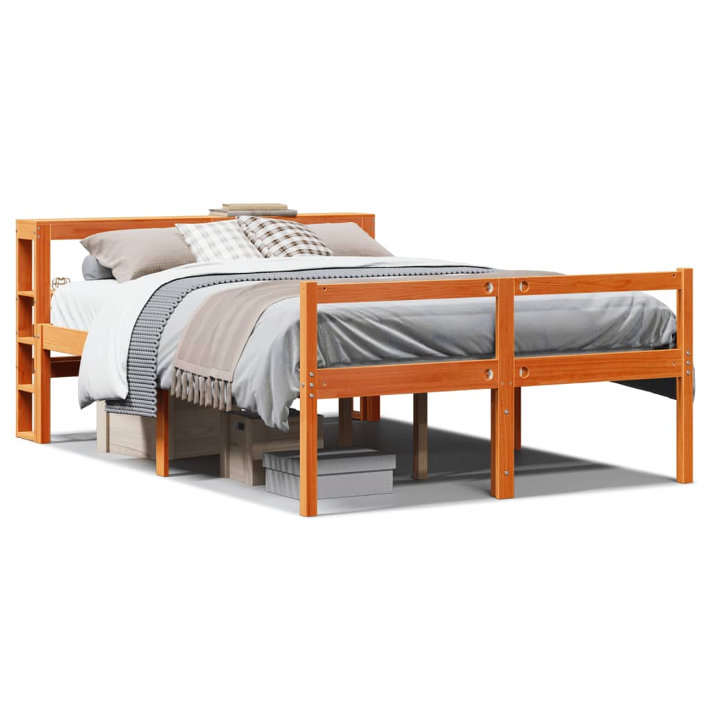 vidaXL Cadru de pat cu tăblie, maro ceruit, 150x200 cm, lemn masiv pin vidaXL Cadru de pat cu tăblie, maro ceruit, 150x200 cm, lemn masiv pin