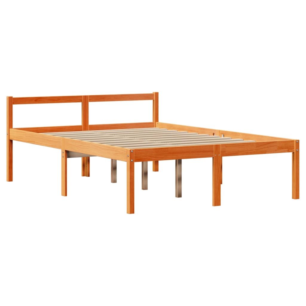vidaXL Cadru de pat cu tăblie, maro ceruit, 150x200 cm, lemn masiv pin vidaXL Cadru de pat cu tăblie, maro ceruit, 150x200 cm, lemn masiv pin