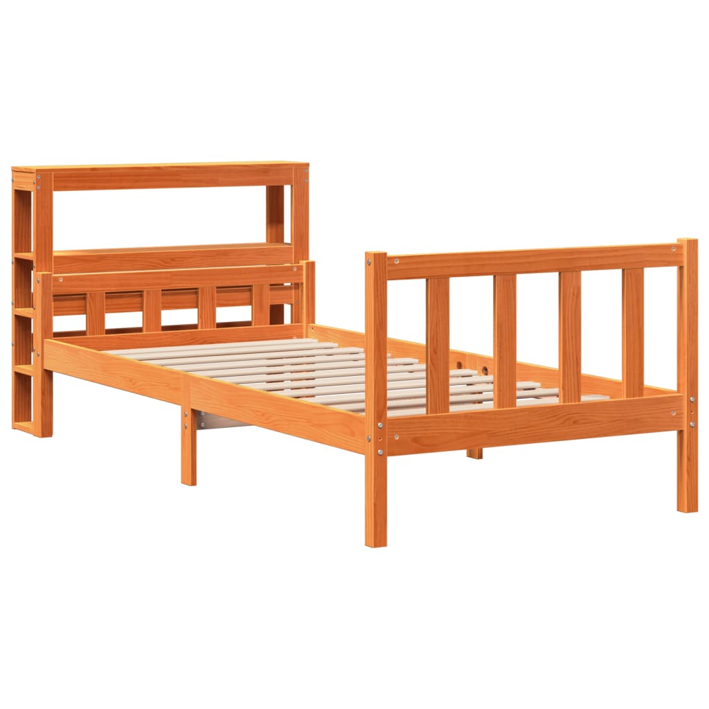 vidaXL Cadru de pat cu tăblie, maro ceruit, 75x190 cm, lemn masiv pin vidaXL Cadru de pat cu tăblie, maro ceruit, 75x190 cm, lemn masiv pin