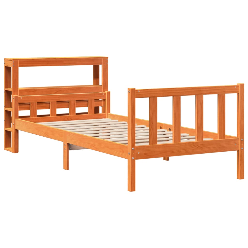 vidaXL Cadru de pat cu tăblie, maro ceruit, 90x190 cm, lemn masiv pin vidaXL Cadru de pat cu tăblie, maro ceruit, 90x190 cm, lemn masiv pin