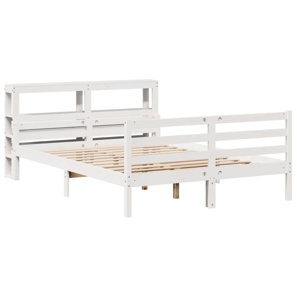 vidaXL Cadru de pat cu tăblie, alb, 135x190 cm, lemn masiv de pin vidaXL Cadru de pat cu tăblie, alb, 135x190 cm, lemn masiv de pin