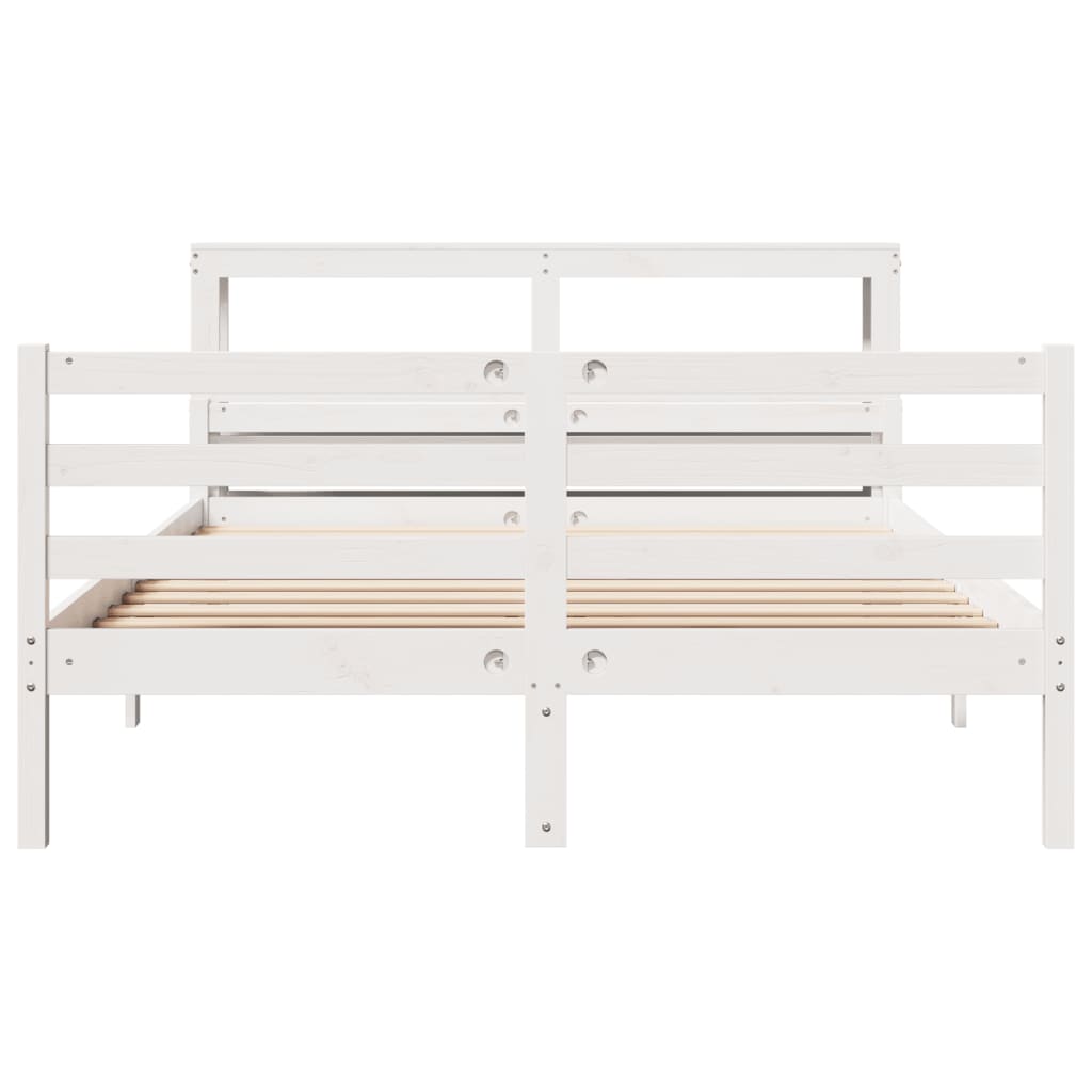 vidaXL Cadru de pat cu tăblie, alb, 135x190 cm, lemn masiv de pin vidaXL Cadru de pat cu tăblie, alb, 135x190 cm, lemn masiv de pin