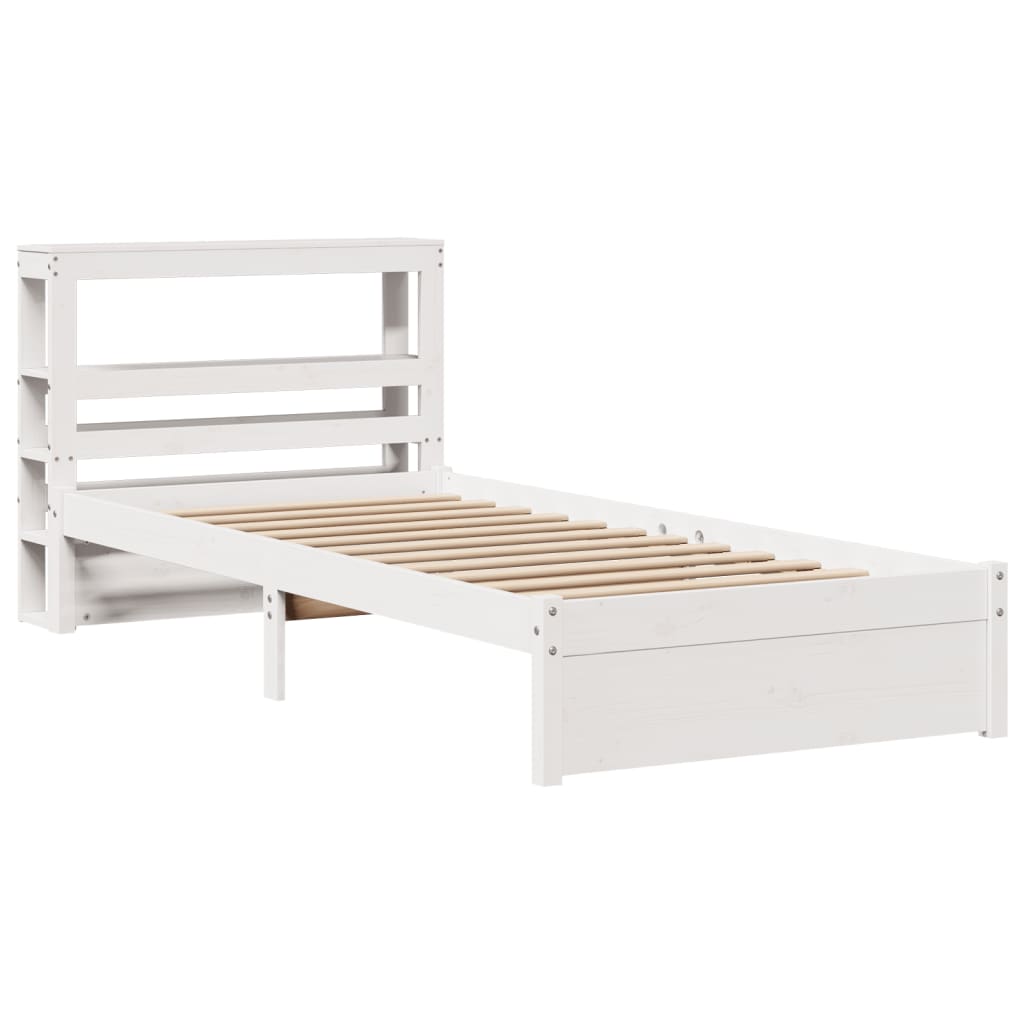 vidaXL Cadru de pat cu tăblie, alb, 75x190 cm, lemn masiv de pin vidaXL Cadru de pat cu tăblie, alb, 75x190 cm, lemn masiv de pin