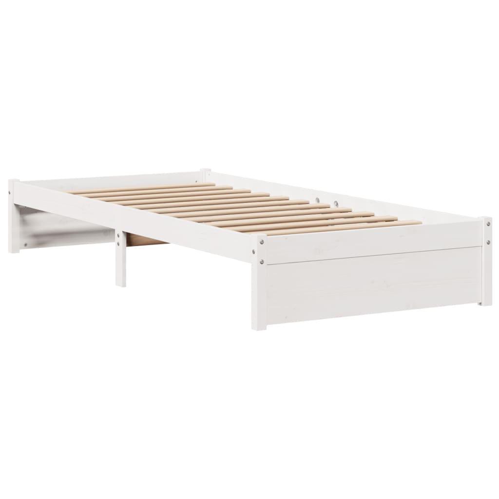 vidaXL Cadru de pat cu tăblie, alb, 75x190 cm, lemn masiv de pin vidaXL Cadru de pat cu tăblie, alb, 75x190 cm, lemn masiv de pin