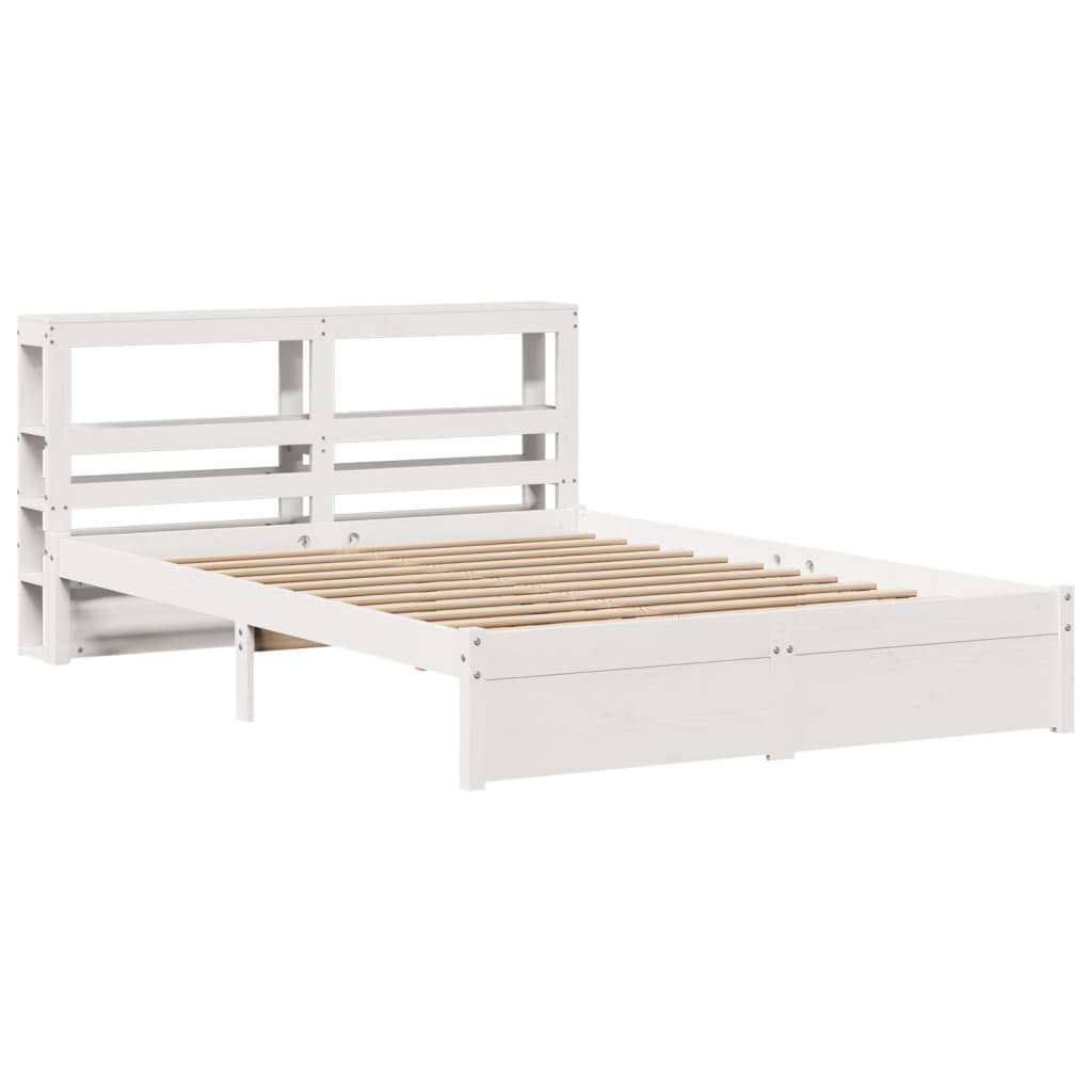 vidaXL Cadru de pat cu tăblie, alb, 150x200 cm lemn masiv pin